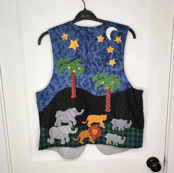 VINTAGE Noahs Ark Vest Handmade Handcrafted Reversible Grandma Core Size Large - Picture 2 of 6